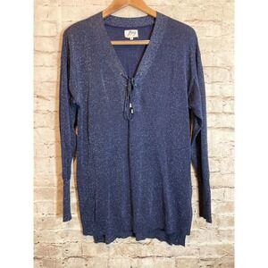 Romy Top Womens XL Midnight Blue All Over Glitter Sparkles Lace Up Shimmer